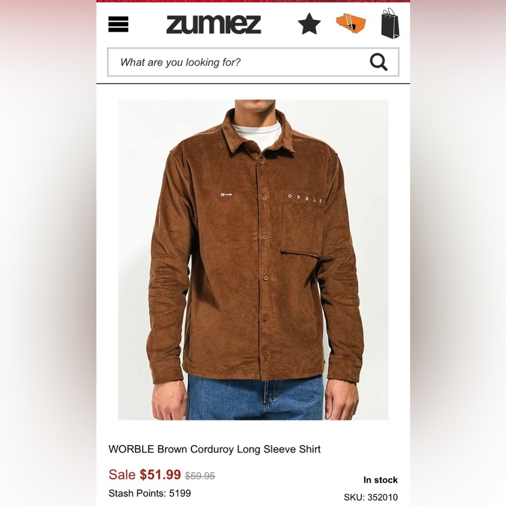 Worble Brown Corduroy Long Sleeve Shirt